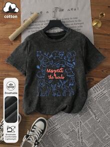 女士夏季国家公园印花圆领短袖简约休闲日常加大码水洗T恤上衣，“尊重当地人”露营印花女士户外上衣，送给喜欢格兰诺拉麦片印花的女孩的礼物，2026年夏季女士服装，户外野生动物印花夏季家庭舒适派对服装。黑色 - 黑色 - 查看 1