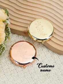 1pc Personalized Floral & Butterfly Pattern Compact Folding Makeup Mirror, Portable Double-Sided Use, Thoughtful Gift For Daughter, Sister, Best Friend, Fashionable, Retro, Modern, Colorful, Casual, Versatile, Soft, Unique, Customizable, Ideal Gift For Her, Girlfriend, Boyfriend, Friend, Great Gift For Valentine's Day And New Year - Multicolor - View 1