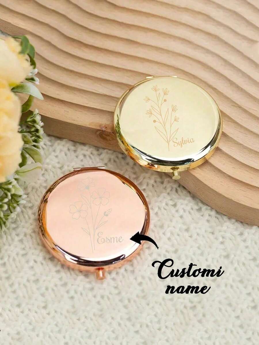 1pc Personalized Floral & Butterfly Pattern Compact Folding Makeup Mirror, Portable Double-Sided Use, Thoughtful Gift For Daughter, Sister, Best Friend, Fashionable, Retro, Modern, Colorful, Casual, Versatile, Soft, Unique, Customizable, Ideal Gift For Her, Girlfriend, Boyfriend, Friend, Great Gift For Valentine's Day And New Year - Multicolor - View 1