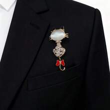 1枚时尚简约合金水钻可爱猫咪胸针，日常百搭 - 彩色 - 查看 5