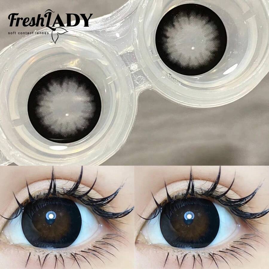 FRESH LADY 1對純黑色隱形眼鏡，自然混血感，純欲風軟片，適合日常佩戴、派對、杜拜妝容，年戴款，14.50mm - 黑色 - 查看 1