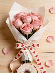 Fita decorativa com estampa de coração para presentes, embalagem de presentes, corda trançada artesanal, arranjo floral coreano, para amarrar flores, bolos, caixas de aniversário, laço trançado para presentes, buquês de flores, embalagens de bolos, fita de cetim floral para volta às aulas, Dia dos Namorados. - Multicolorido - Ver 7