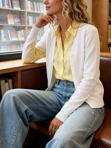 Women's Elegant V-Neck Stretch Knit Cardigan - Highly Soft Button-Front Design, Machine Washable, Casual And Fashionable All-Season Pullover, Versatile Layering Item | Comfortable And Cozy Knit Sweater - 白色 - 查看 3