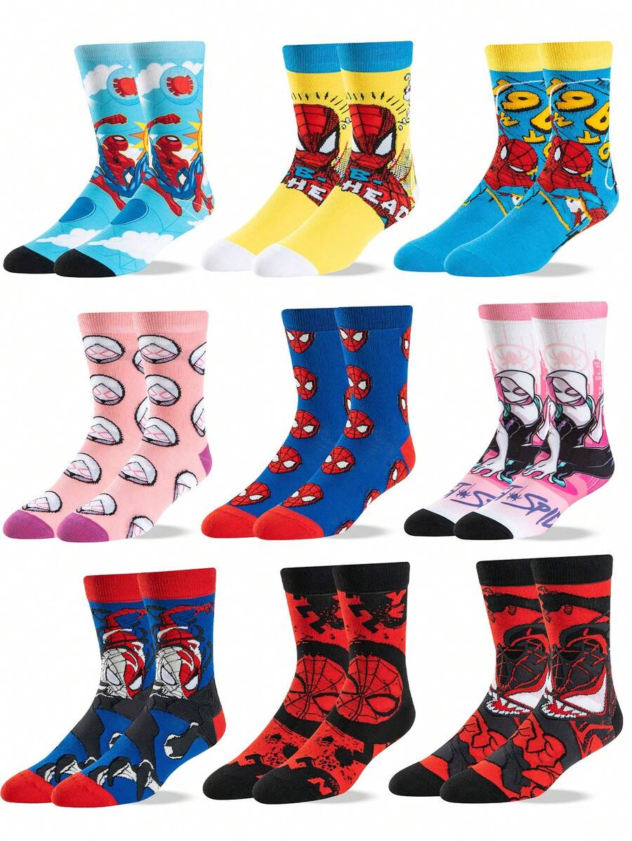 Marvel 9/6/3/1 Pair Comfortable Men's Super Hero Socks - Soft, Breathable, Good Elasticity, Moisture-Wicking, Stylish - Perfect For Gifting, Parties, Daily Wear And Casual Occasions. , Spider-Gwen, Suitable For All Seasons. - Multicolor - View 1