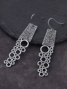 1pair Vintage Creative Silver Color Geometric Hollow Circle Bubble Shape Pendant Earrings For Women's Personalized Holiday Party Daily Accessories Gifts - Earrings - View 3