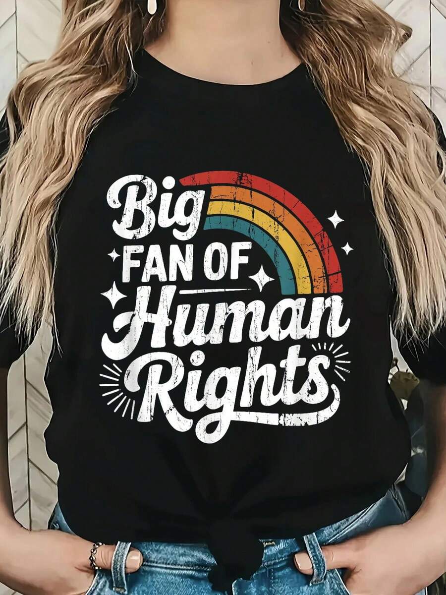 Big Fan Of Human Rights, Social Justice, Equality T-Shirt, Graphic Tees Women - 黑色 - 查看 1