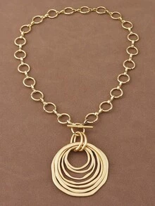 1pc Fashionable Matte Gold/Silver Asymmetric Hollow Square Pendant Chunky Chain Necklace, Suitable For Women's Daily Wear, 18 Inches + 2 Inches Extension Chain - Multi-layered Rings - View 3