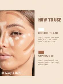 Pudaier 双头高光修容遮瑕棒 - 防水、可叠加遮瑕粉底棒 - 美妆必备、多用途、打造无瑕妆容的化妆品 - #02 - 查看 6