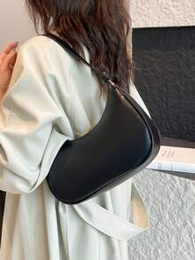 New Stylish, Simple, And Elegant Half-Moon Shaped Glossy Classic Everyday Commuter Bag With A Detachable Shoulder Strap, Can Be Worn As A Shoulder Bag Or Crossbody Bag. A Versatile And Casual Women's Bag, Perfect For School, Shopping, Travel, And Work. A Retro, Street Style, And Japanese-Style Women's Bag That Exudes Sophistication. Ideal For School, Travel, Shopping, Vacations, And Parties, Suitable For Teenage Girls, Women, College Students, And Teachers – A College Essential. - 彩色 - 查看 6