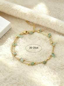 1pc Natural Stone Stainless Steel Anklet For Women, Beach Foot Jewelry (Note: Asymmetrical Stones, Varying Stone Size And Color, Handmade Chain Length And Bead Count May Differ) - Double Anklet - View 4