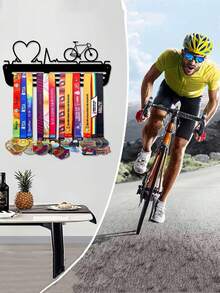 1pc Outdoor Sports Mountain Bike Racing Medal Display Rack, Metal Wall Decor Storage Rack, Athlete Gift - Black - View 3