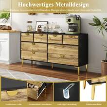 L150*W40*H78cm, Moderne Sideboard Mit 8 Schubladen, Schwarz & Holzfarben, Minimalistisches Design, Goldene Metallgriff, Metallfüße, Für Wohnzimmer Und Esszimmer - 棕色 - 查看 4