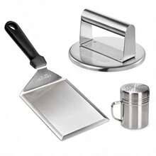 HULISEN Cupula de fusion de queso y prensa de hamburguesas aplastada cubierta redonda resistente de 9 pulgadas con triturador de hamburguesas de acero inoxidable kit de accesorios para parrilla plana para cocinar en interiores y exteriores - 6,2'' redondo, juego de 3 - Ver 8