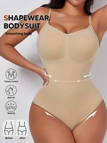 Women's Seamless Bodysuit With Adjustable Straps, Tummy Control - Apricot - View 2