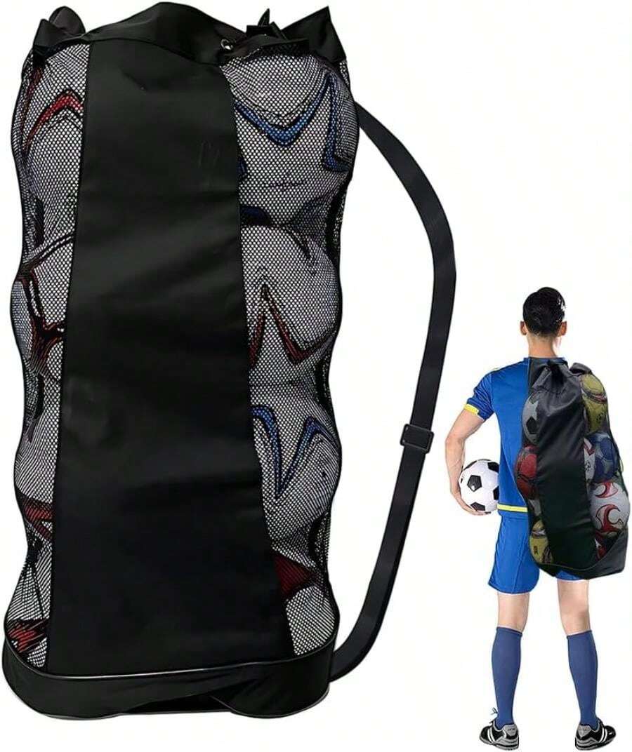 AdooAdii Bolsa de Pelota Bolsa de Red de Fútbol Bolsa Grande de Malla Deportiva para 12 Balones, Portátil Mochila Gimnasio Bolsa de Alenamiento para Piscine Playa Entrenador Equipo de Deportivo - albaricoque - Ver 1