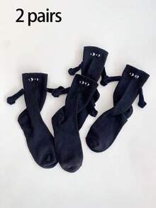 半双装磁性情侣袜，可爱自动吸附式中筒袜，春秋季 - 黑與白 - 查看 9