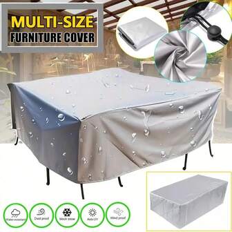 1pc Backyard Outdoor Furniture Cover, Dust & Water Resistant, 210D Material, Silver Color