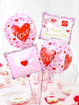 4pcs/Set Valentine's Day Balloon Kit, Includes Love Letter Foil Balloons, "Happy Valentine's Day" Print, 3D Love Balloons, Suitable For Valentine's Day, "XOXO Party Decor", Party Decoration, Party Favor Decor, Romantic Valentine's Day Decor, Confession