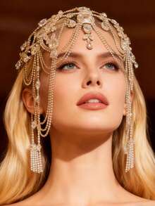 新娘高端头饰发饰；跨境新品，异域风情，网状多层水晶发链，闪亮花朵头链批发 - 銀色 - 查看 10