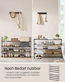 SONGMICS Schuhregal 4 Ebenen, Schuhständer Metall, Schuhaufbewahrung, Schuh-Organizer, aufrecht oder umgedreht, für 25-30 Paar Schuhe, stapelbar, Flur