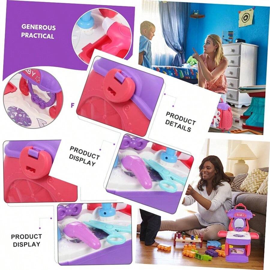 Juguetes De Peluqueria De Simulacion Juego De Belleza para Niños Estuche De Herramientas De TocadorConveniente y duradero, favorito para niños - Multicolor - Ver 1