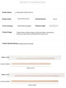 100支装，15/19厘米/5.51英寸/7.48英寸天然米色木质咖啡搅拌棒，高品质一次性饮料搅拌棒，适用于搅拌咖啡、奶茶、茶和鸡尾酒，是家庭或咖啡馆的理想之选，也是咖啡馆和奶茶店的配件，天然色外观。 - 原木色 - 查看 7