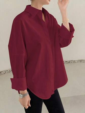 ELVA Red Blouse, Vintage Luxurious Style, Long Sleeve Loose Fit, Suitable For Office Wear, Women's Work, Autumn, Back To School, Boyfriend Style, Teacher's Outfit, Business Casual, Suitable For Christmas, Winter, New Year, Summer Occasions