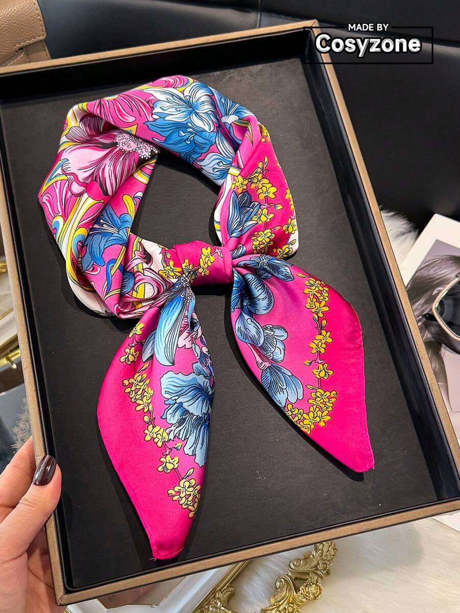 1条优雅印花波西米亚风27.5英寸方形围巾，男女通用，适合休闲和街头穿搭，可作头巾、发带、头巾、户外防晒配饰，为您的造型锦上添花。 - 玫紅色 - 查看 1