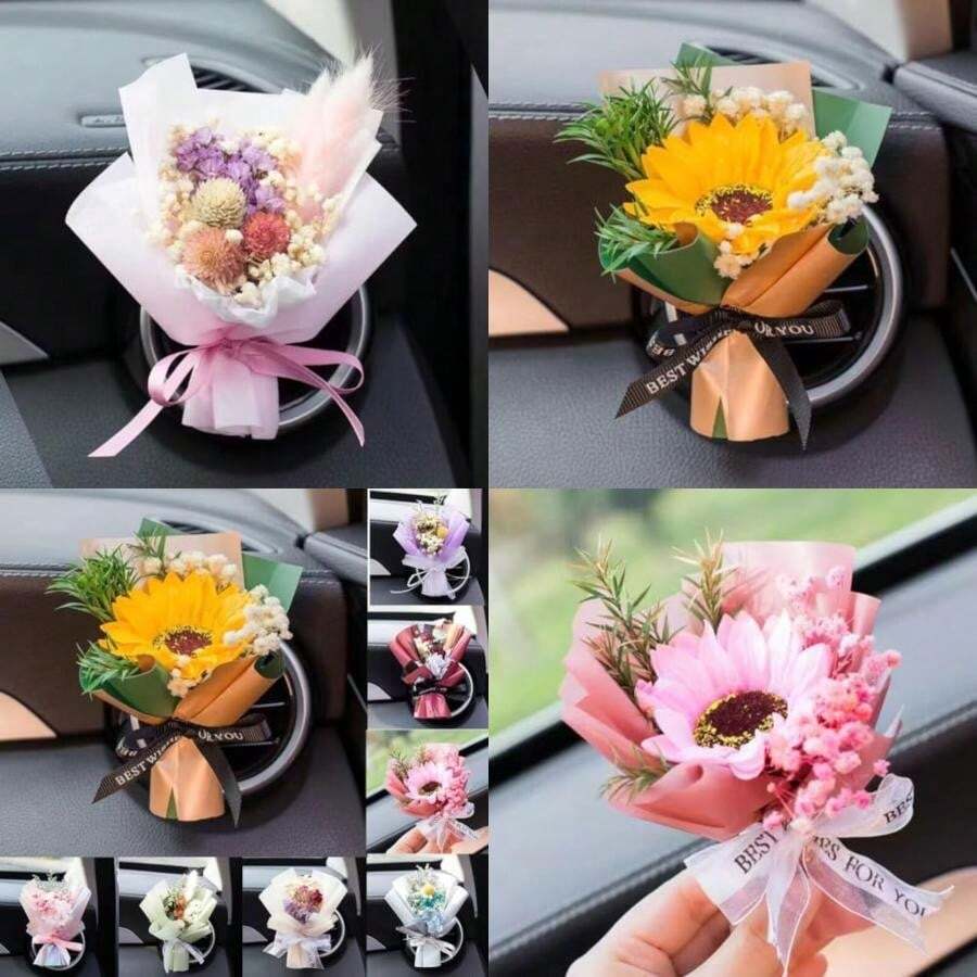 Wartleves - Pequeño ramo de aire para ambientador de coche, clips de ventilación, mini ramo de flores secas, salida de aire acondicionado, clip de perfume, decoración del coche, difusor de aceite(B) - Multicolor - Ver 1