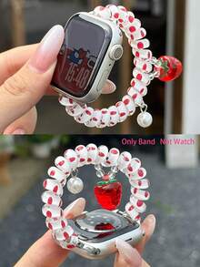1条INS风可爱波点弹力发圈表带，配草莓珍珠吊坠，适用于 38/40/41/42/44/45/46/49mm Ultra/SE/11/10/9/8/7/6/5/4/3/2/1，创意透气女士表带配件