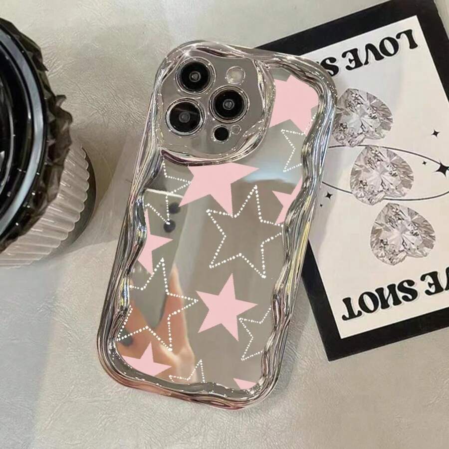 Fünfzackiger Stern bedruckte Plattierung Spiegel Handyhülle für iPhone 17 Air 16e 16 15 14 13 Pro Max 12 11 elektroplattierte weiche TPU Hülle - Silber 1 - Übersicht 1