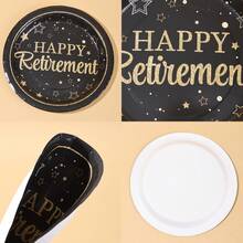 10/20/40/50pcs,Black Golden Retirement Theme Party Paper Plates, Black Golden Retirement Happy Food Disposable Party Supplies, Disposable 7inch And 9inch Paper Plates Party Tableware Suitable For Birthday Wedding Party Family Picnic Gatherings - Multicolor - View 2