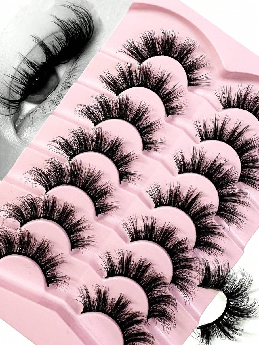 7 Pairs Half Lashes Cat Eye False Eyelashes Manga Eyelashes Short Soft 3d Faux Mink Eyelashes Natural Makeup,Gift For Women & Girl,7mm-16mm,False Eyelashes Natural,Ultra-Light,Long-Lasting,Enlarged Double Eye,Handmade,Soft,Skin-Friendly,Individual Lashes,Cat Eye Lashes,Professional,For Women-44 - 黑色 - 查看 1