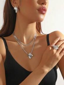 4件套简约时尚优雅海莉风格不锈钢18K镀金编织纹理金色几何蛇骨链项链、耳环、开口戒指首饰套装，适合精致女士在情人节、派对、约会、送礼、日常佩戴、节日、宴会、旅行、度假、婚礼、订婚、母亲节、送给闺蜜等场合佩戴。 - 金色 - 查看 7