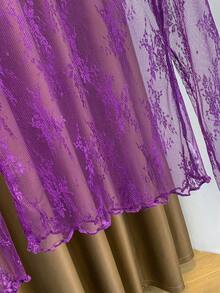 Áo lót nữ dài tay ren cổ cao, chất liệu lưới xuyên thấu, dáng ôm, hàng mới về năm 2025, thích hợp mặc mùa xuân/hè/thu. - Màu tím - Xem 5