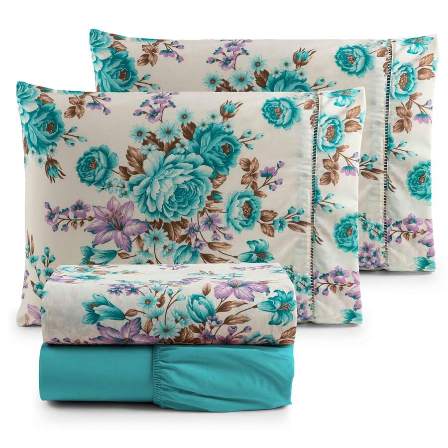 4-Piece Sheet Set, 100% Cotton Percale, Single, Double, Queen, King Sizes - HOA TIFF - Xem 1