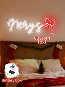 Letrero de neón personalizado, letrero de neón navideño personalizado para decoración del hogar, luz de neón LED con batería con nombre para decoración de pared, regalo para el Día de San Valentín, cumpleaños, luz de noche para dormitorio y decoración del hogar - caja de bateria - Ver 4