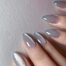 4 Boxes 96Pcs Short Squoval Press On Nails Magnetic Cat Eye Solid Gray Press On Nails, 30PCS Almond False Nails, Elegant & Minimalist Removable Fake Nails For Women & Professionals, Easy Apply & Ready-To-Wear For Daily, Office, Wedding & All Season Manicure.Poly Gel Nail Kit,Nail Charm,Valentine,Fake Nails Press On,Cute Nails,Y2k Nails. - 灰色243 - 查看 1
