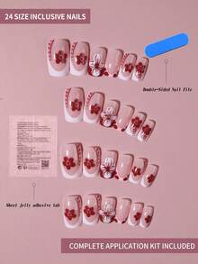 24 piezas Pegatinas de uñas francesas 3D con rosas rojas, con diseño de flores de gel 3D y perlas doradas, que muestran un estilo femenino encantador. Juego completo de uñas postizas acrílicas, incluye 1 pieza de gel de gelatina y 1 pieza de lima de uñas, fácil de usar. Estas pegatinas de manicura francesa de gel 3D son adecuadas para el trabajo diario, vacaciones y fiestas de las mujeres.