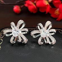 Forest Style  Flower Metal Bowknot Earrings French Retro High-End Earrings Exquisite Light Luxury Fashion Ear Jewelry - E6357 Silver Needle - Silver - View 46