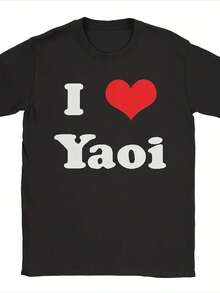I Love Yaoi T-Shirt Men's Crew Neck Casual Cotton T-Shirt Short Sleeve Streetwear T-Shirt Birthday Gift Top - Negro 26 - Ver 1