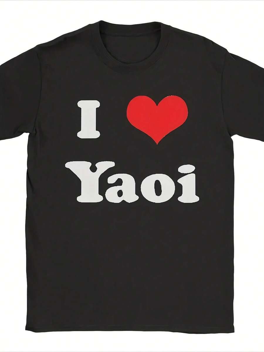 I Love Yaoi T-Shirt Men's Crew Neck Casual Cotton T-Shirt Short Sleeve Streetwear T-Shirt Birthday Gift Top - Negro 26 - Ver 1
