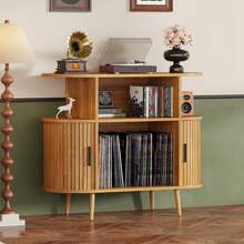 Mid Century Modern Record Player Stand With Storage - Vinyl Record Storage Cabinet & Media Console Holds 300+ Records, Turntable Stand For Bedroom Living Room - 小自然 - 查看 2