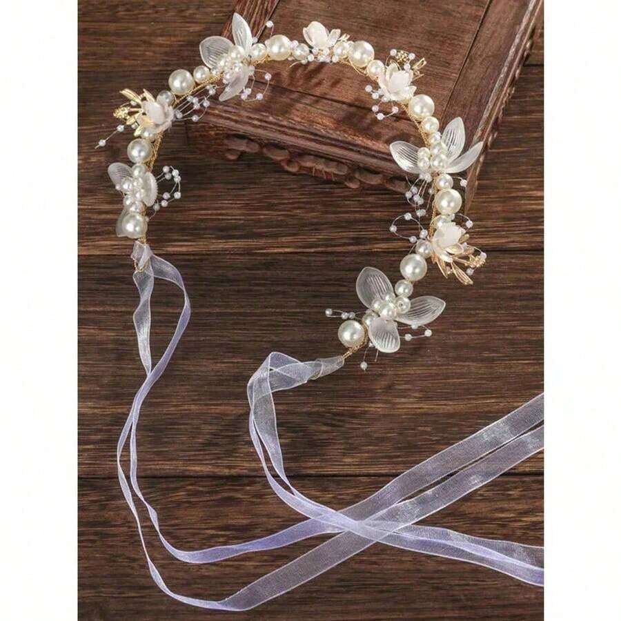 Sweet Floral Headband For Girls, Minimalist Fashion Flower Crown Headpiece, Suitable For Toddlers, - 白色 - 查看 1