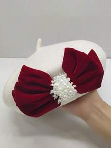 1 pieza Boina elegante de mezcla de lana con lazo, otoño/invierno - Blanco - Ver 2