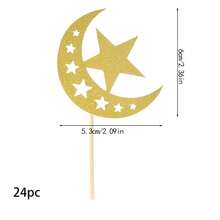 12/24件闪亮月亮星星开斋节蛋糕装饰品、蛋糕顶饰、斋月派对用品、伊斯兰斋月派对装饰品 - 金色 - 查看 6
