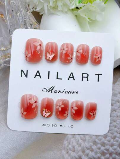 10pcs Handmade Rose Red Oval Nail Stickers, Fragrance Style French Manicure, Press-On Nail Stickers, Suitable For New Year, Valentine's Day, UV Lamp Manicure, Summer, Daily Wear, Elegant Design Nails Nail Supplies