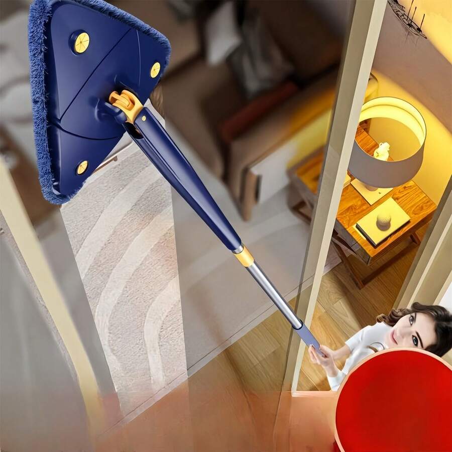SESE HOME - Cây lau nhà xoay hình tam giác, vắt khô rảnh tay - Cây lau nhà xoay đa năng, thích hợp để lau trần nhà, tường và sàn nhà, tay cầm dày dặn. - Màu xanh lam - Xem 1
