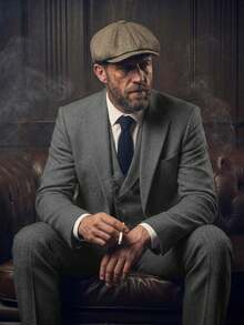 Men's Herringbone Tweed 3 Piece Suit Two Button Wool Blazer Vest Pants Set For Groom Wedding Prom Tuxedos Formal Business Party 1920's Themed Suit (XS-3XL) - Xám - Xem 5