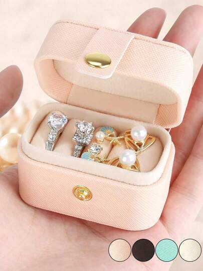 1 Mini Portable Travel Jewelry Box, PU Leather Compact Ring Box, Ravel Portable Earring Ring Necklace Jewelry Storage Box, Jewelry Organizer Display Stand ,Simple Compact Gift Box, Used For Displaying Rings, Necklaces, Earrings And Gift Packaging, Valentine's Day Gifts,Bedroom Decor,Room Decor Bedroom,Christmas Gifts,Christmas Decorations